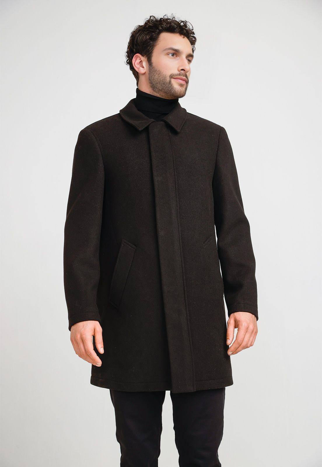 Abrigo Hombre Lana Twill Negro-0