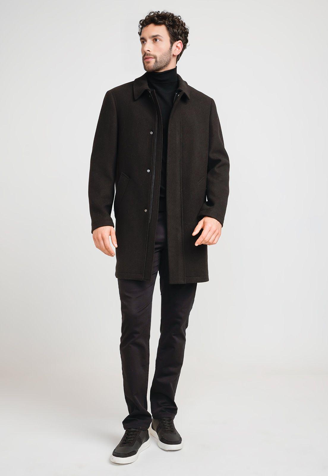 Abrigo Hombre Lana Twill Negro-3