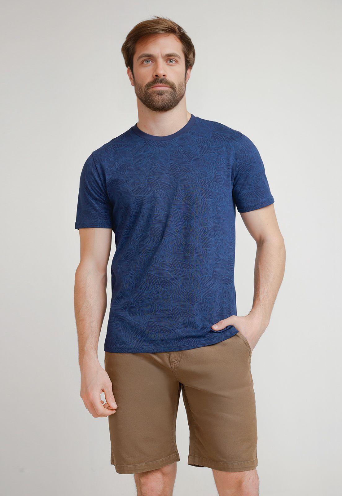Polera Hombre Algodón Estampada Slim Miquele Azul Marino-0