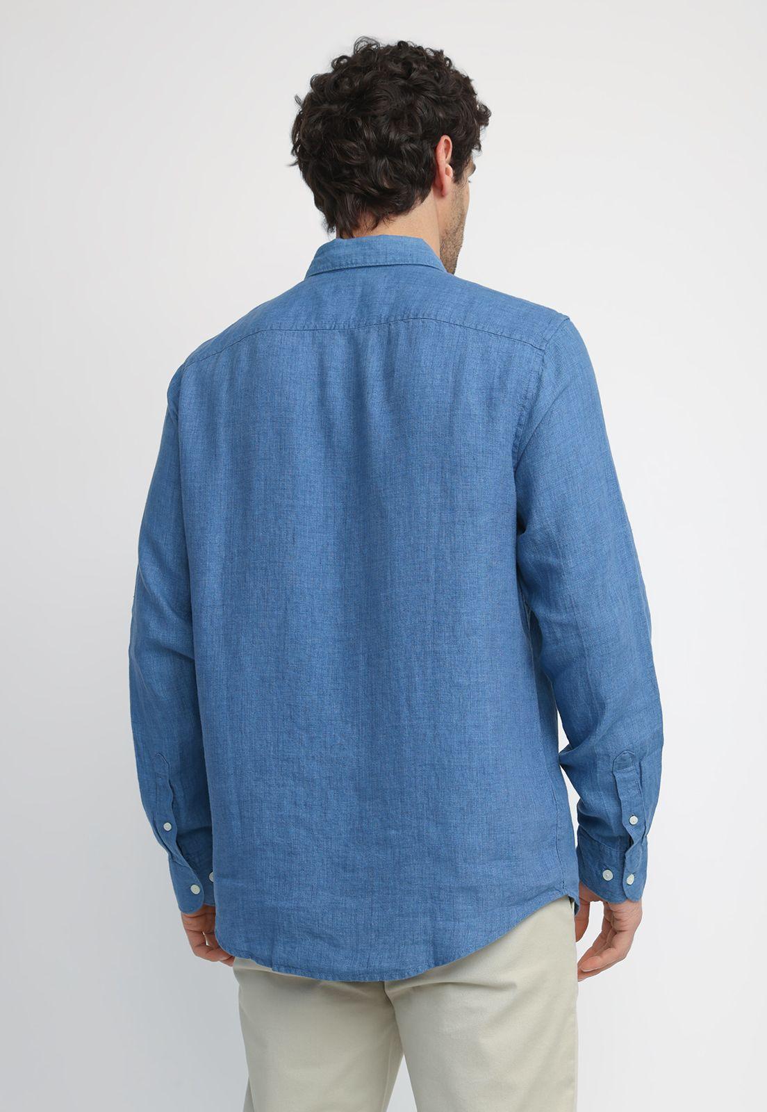 Camisa Hombre Lino Azul Oscuro OPWSB400-1