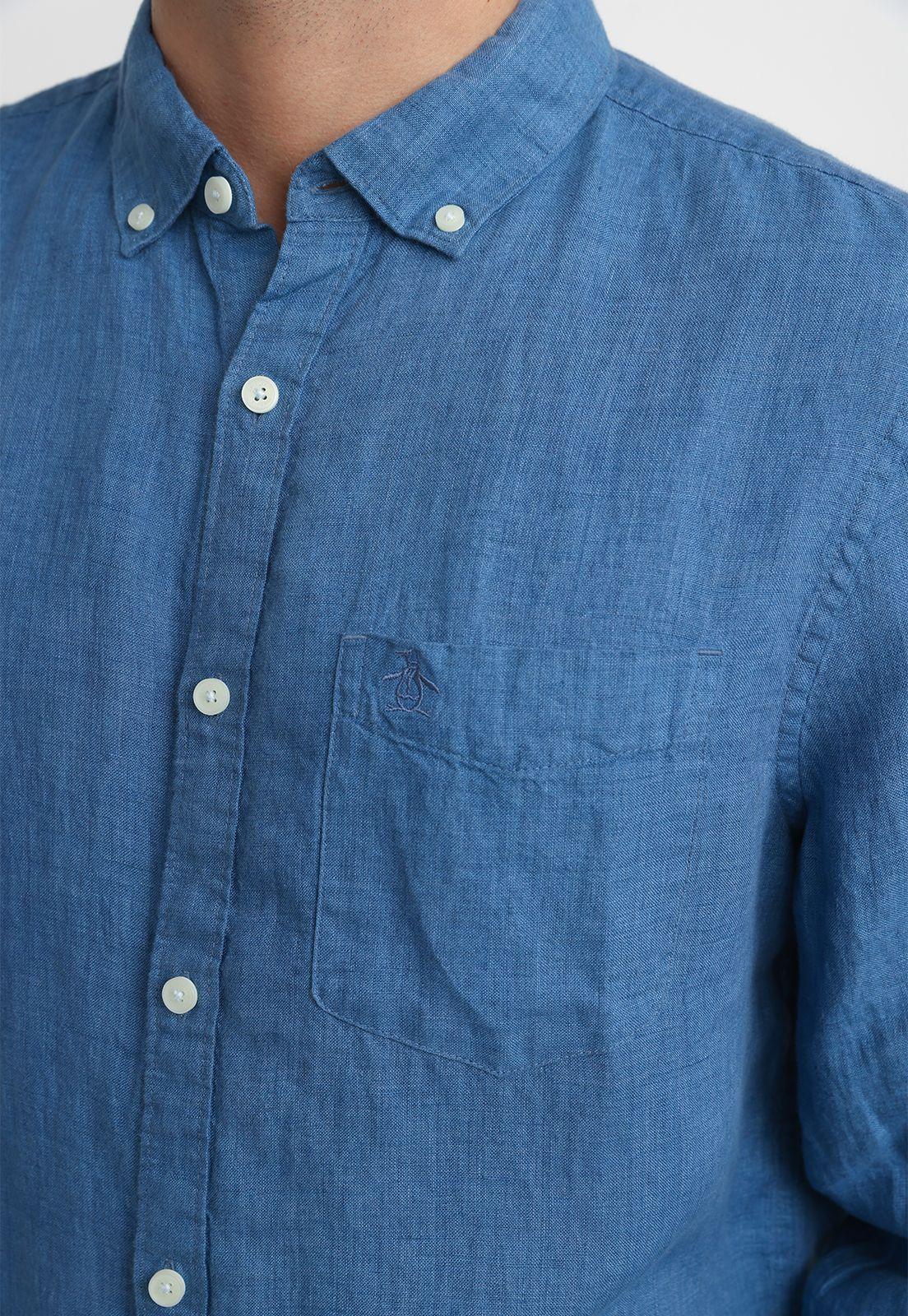 Camisa Hombre Lino Azul Oscuro OPWSB400-2