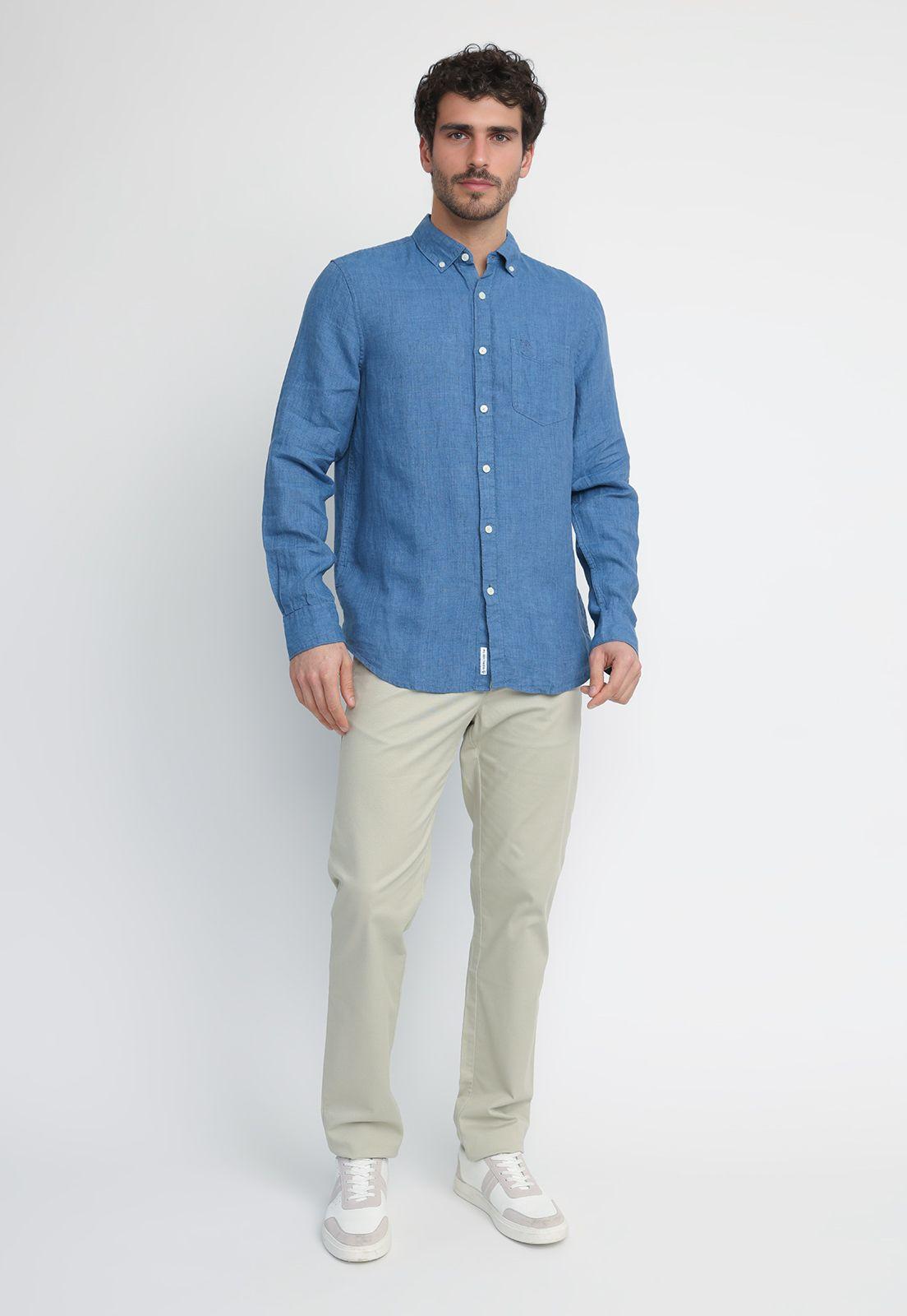 Camisa Hombre Lino Azul Oscuro OPWSB400-3