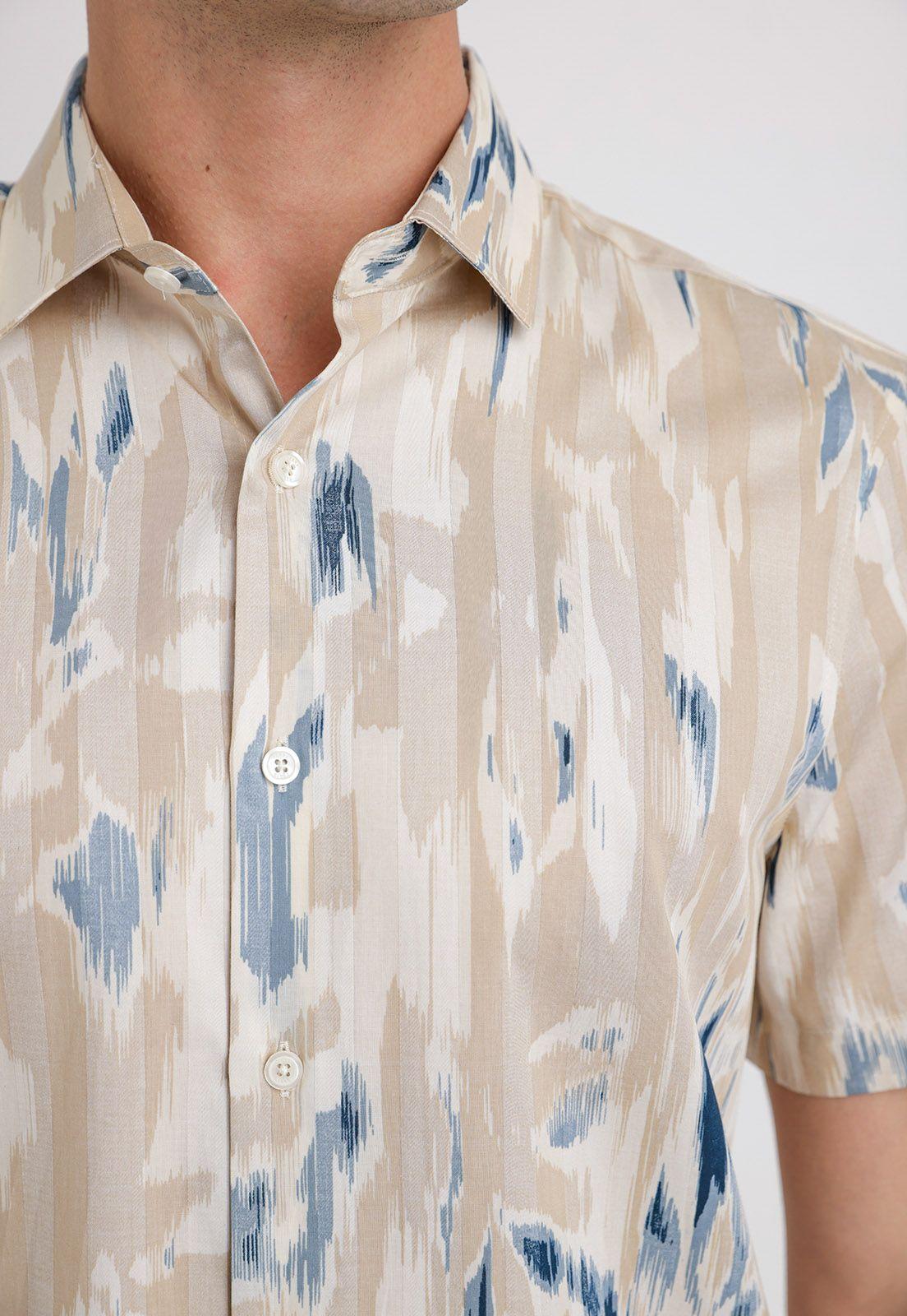 Camisa Hombre Manga Corta Algodón Estampada Cafe-2