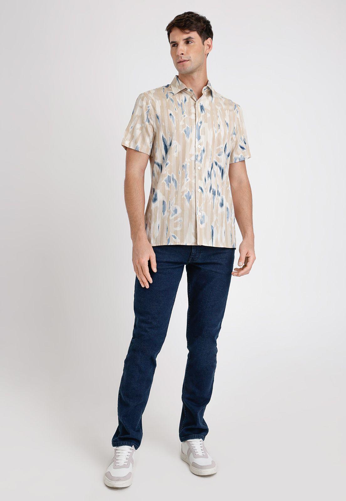 Camisa Hombre Manga Corta Algodón Estampada Cafe-3