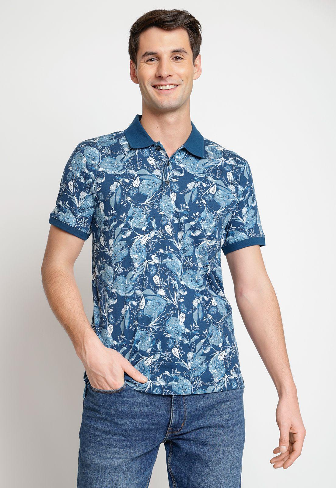 Polera Hombre Polo Estampada Azul-0