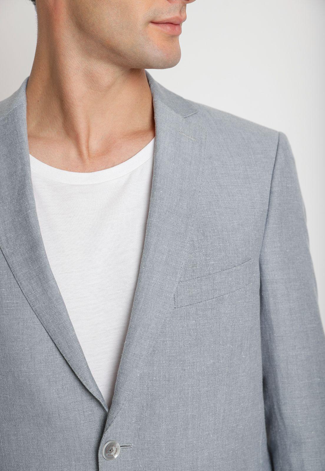Chaqueta Hombre Casual Lino Gris Claro-2