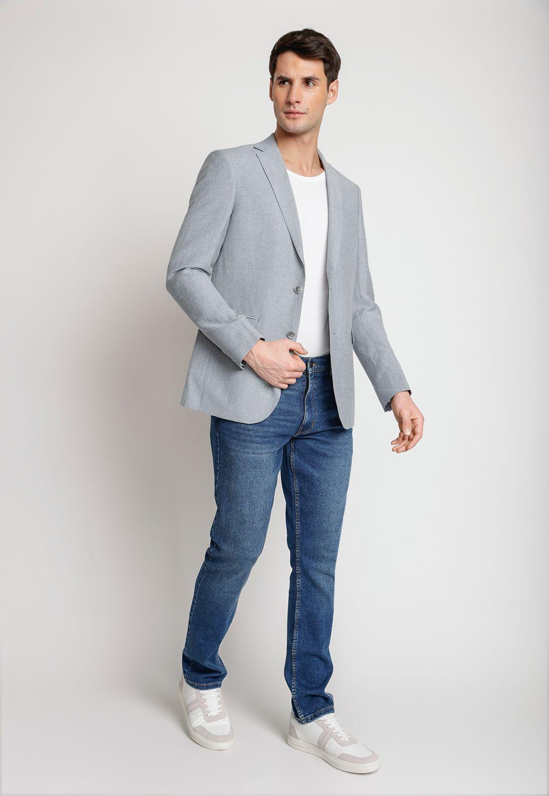 Chaqueta Hombre Casual Lino Gris Claro-3