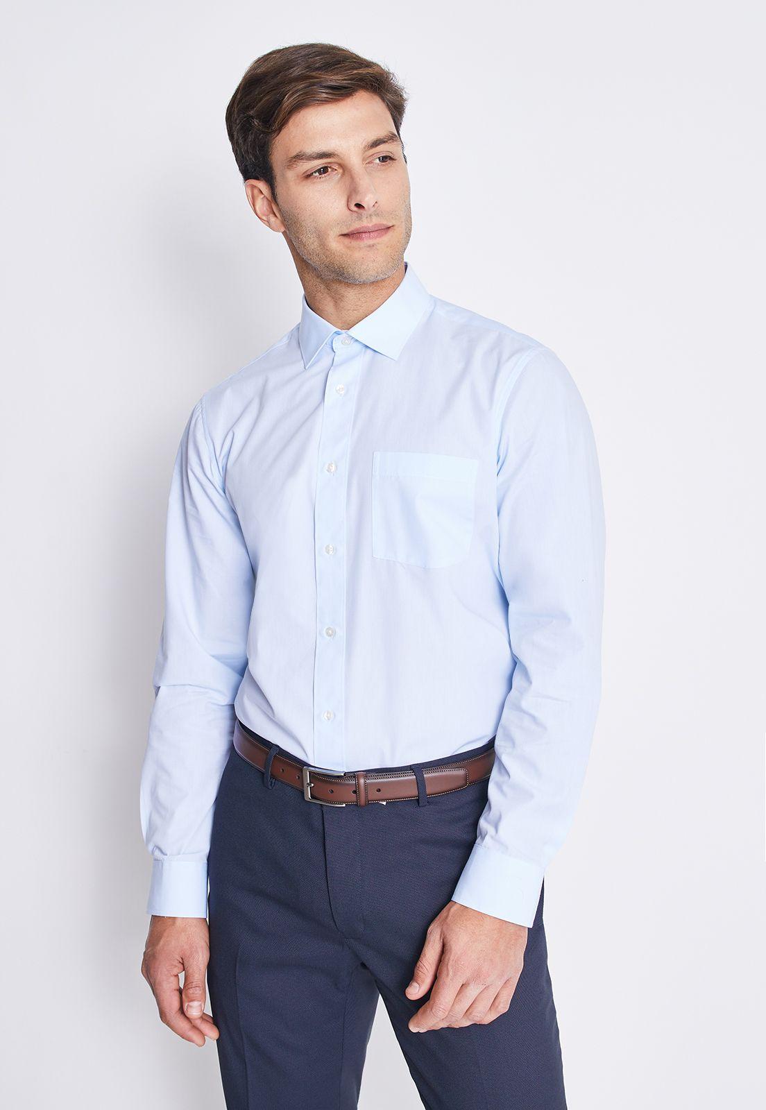 Camisa Formal Básica Lisa Regular Poplin Celeste-0