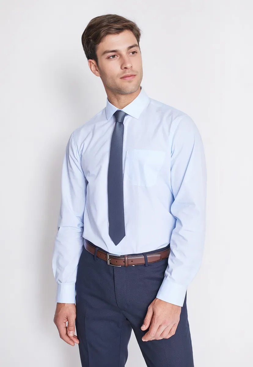 Camisa Formal Básica Lisa Regular Poplin Celeste-0