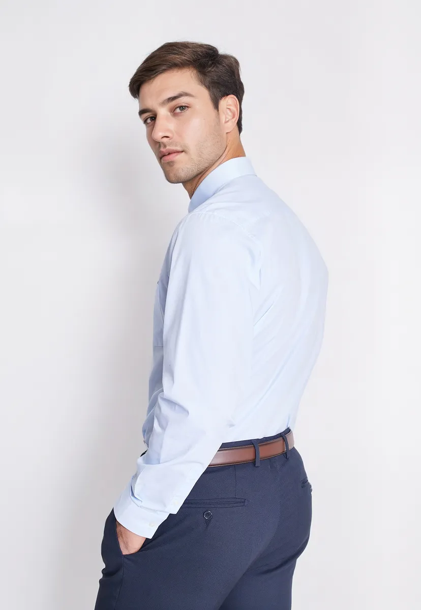 Camisa Formal Básica Lisa Regular Poplin Celeste-1