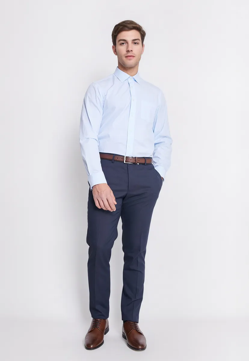 Camisa Formal Básica Lisa Regular Poplin Celeste-3