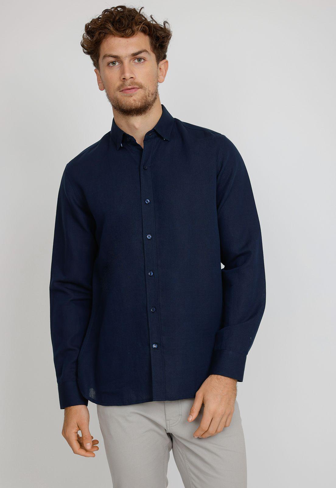 Camisa Manga Larga hombre Slim Fit Braulio Algodón Azul marino-0