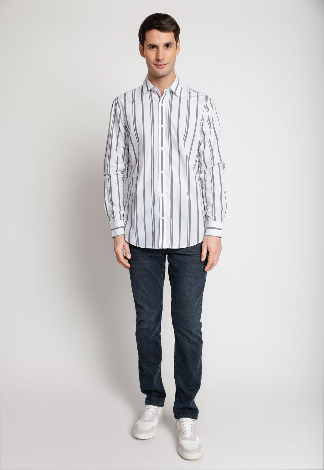 Camisa Hombre Manga Larga Listada Gris Oscuro-3