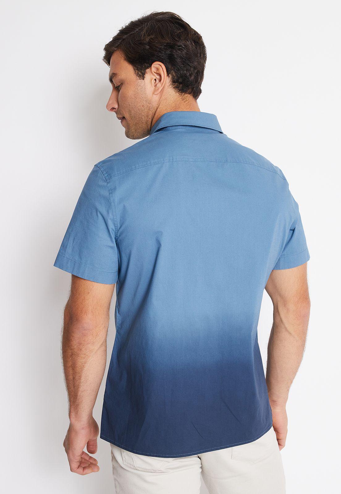 Camisa Hombre Manga Corta Stretch Lisa Azul Medio-1