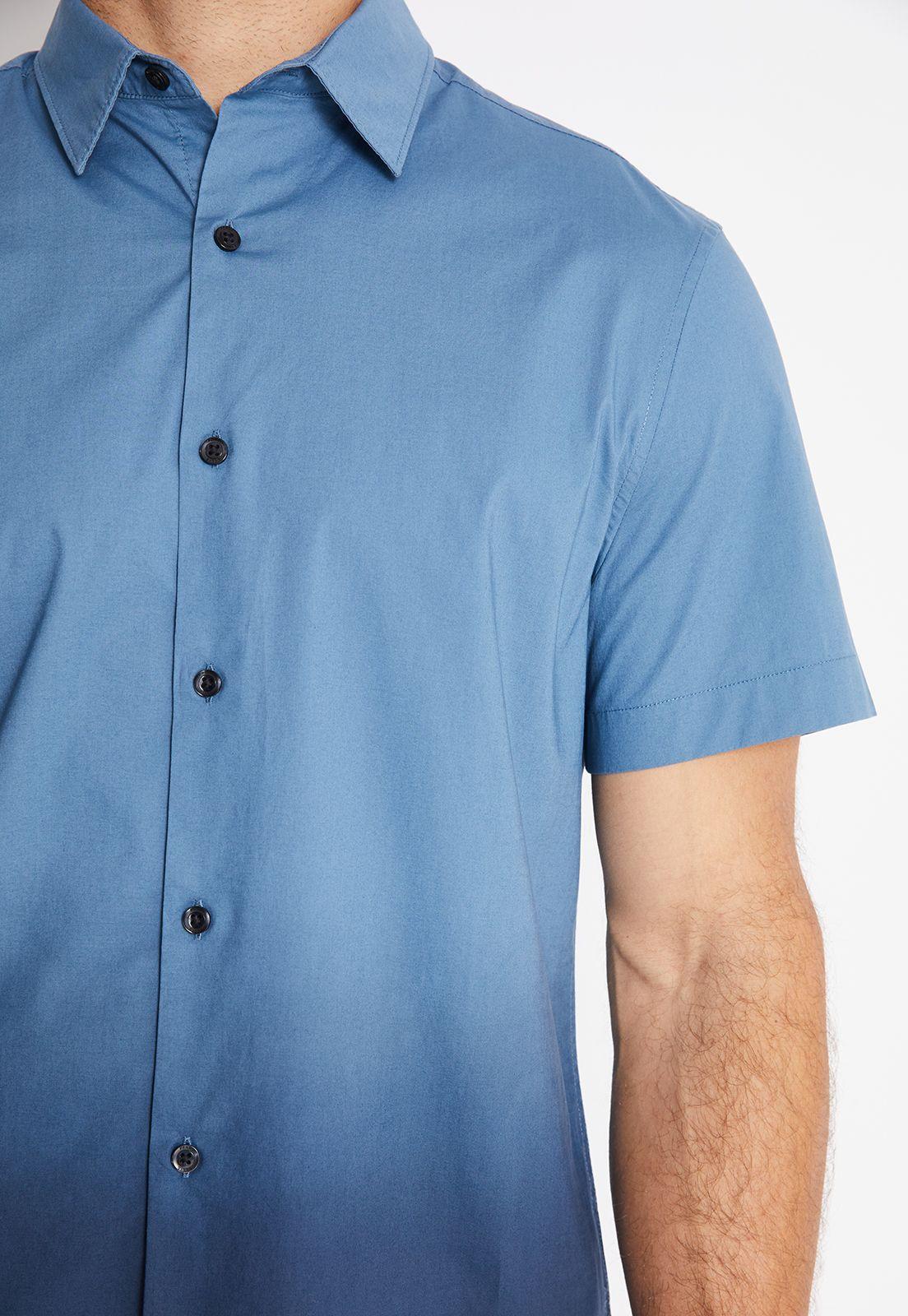 Camisa Hombre Manga Corta Stretch Lisa Azul Medio-2