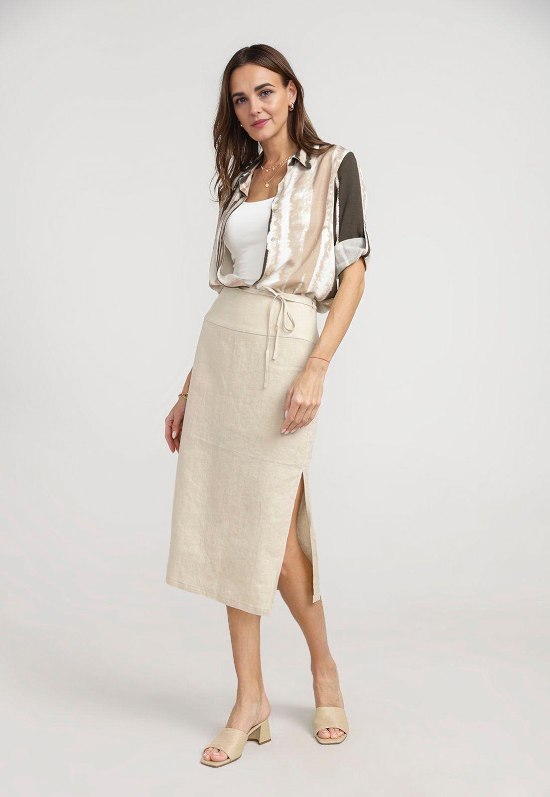 Falda Mujer Andrea Lino Beige-3