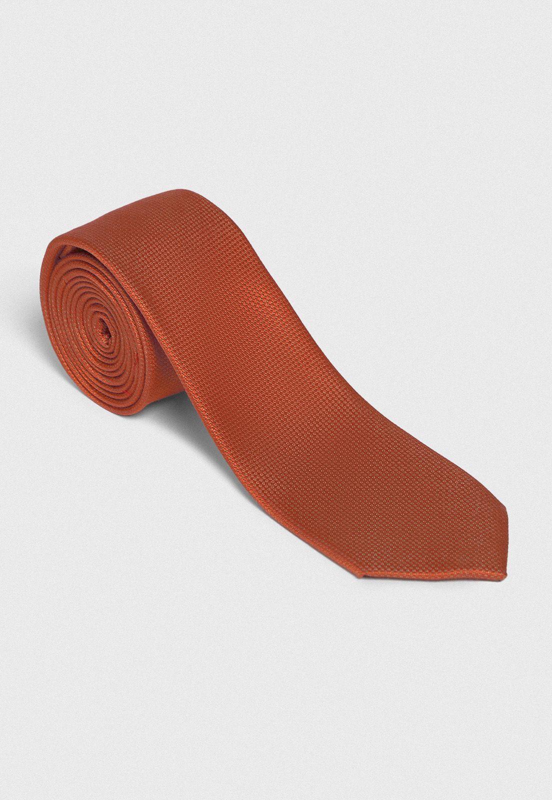 Corbata Formal Hombre Mezcla Seda Algodón Liso Executive Naranja-0