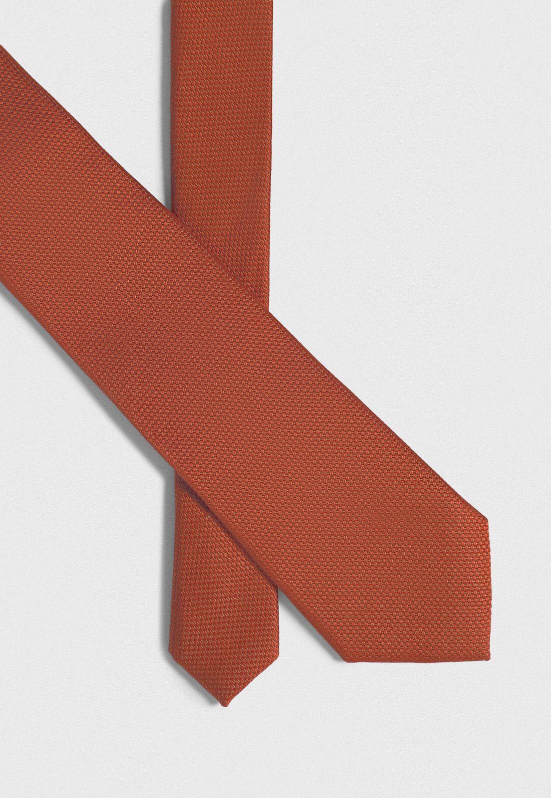 Corbata Formal Hombre Mezcla Seda Algodón Liso Executive Naranja-1