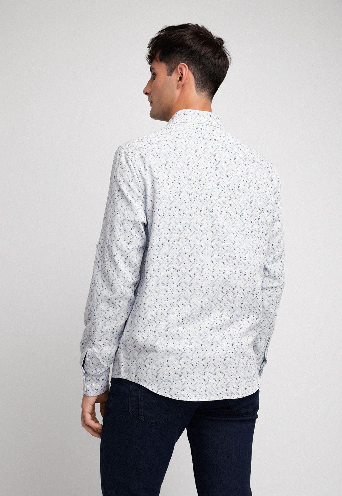 Camisa Hombre Manga Larga Algodón Estampada Blanco-1