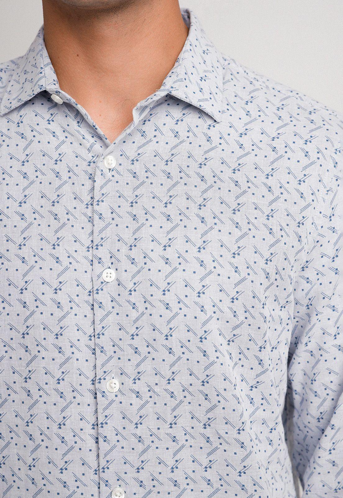 Camisa Hombre Manga Larga Algodón Estampada Blanco-3
