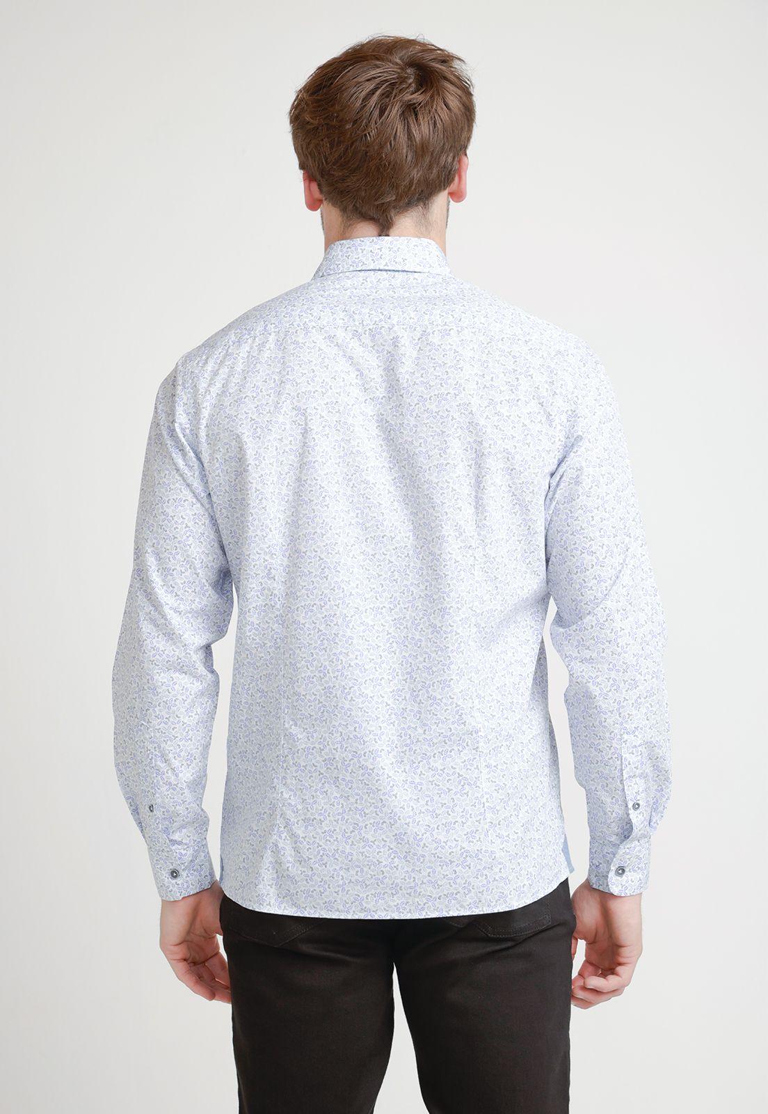 Camisa Hombre Algodón Estampada Slim Baymax Blanco/Celeste-1