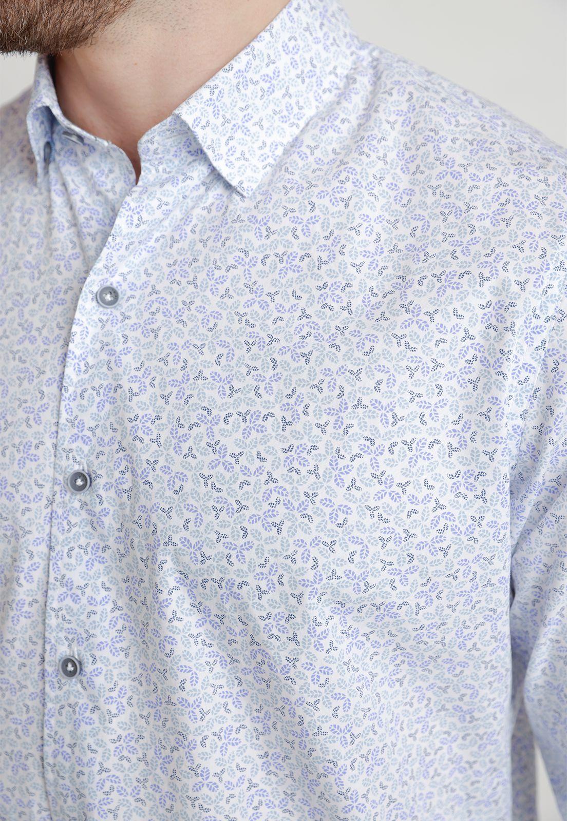 Camisa Hombre Algodón Estampada Slim Baymax Blanco/Celeste-2