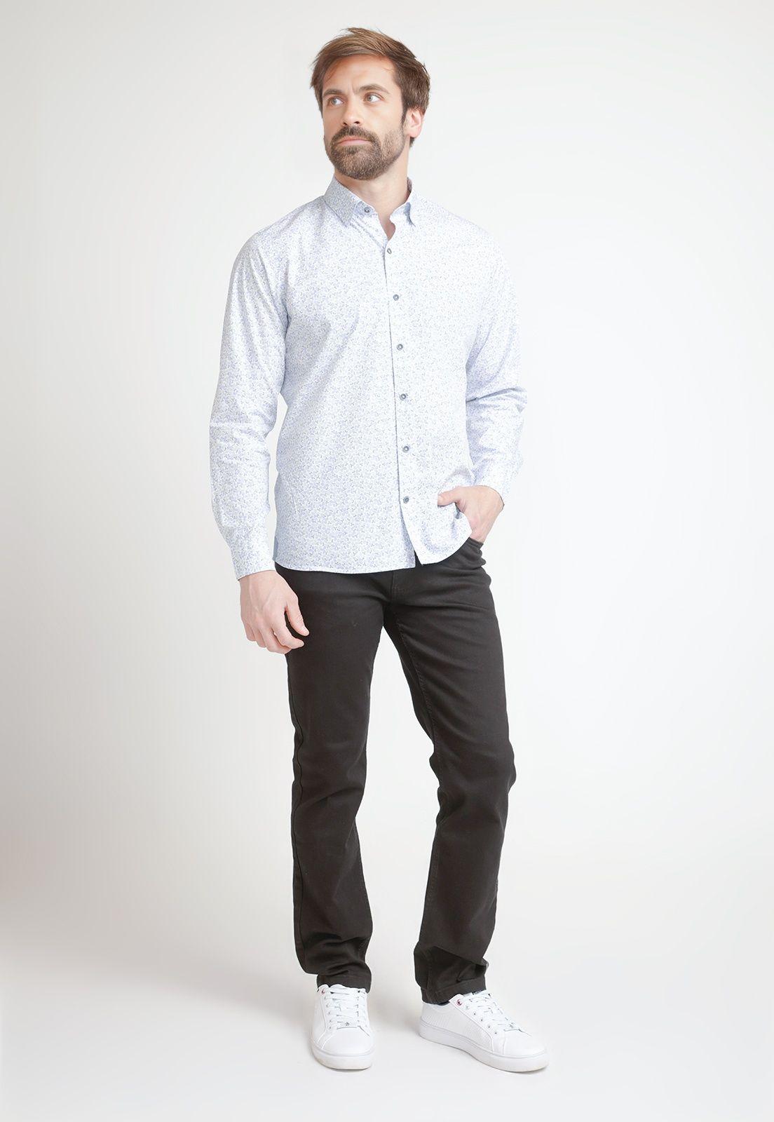 Camisa Hombre Algodón Estampada Slim Baymax Blanco/Celeste-3