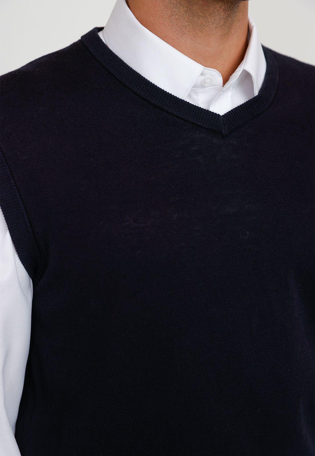 Sweater Cuello V Sin Mangas Lana Seda Azul Marino-2