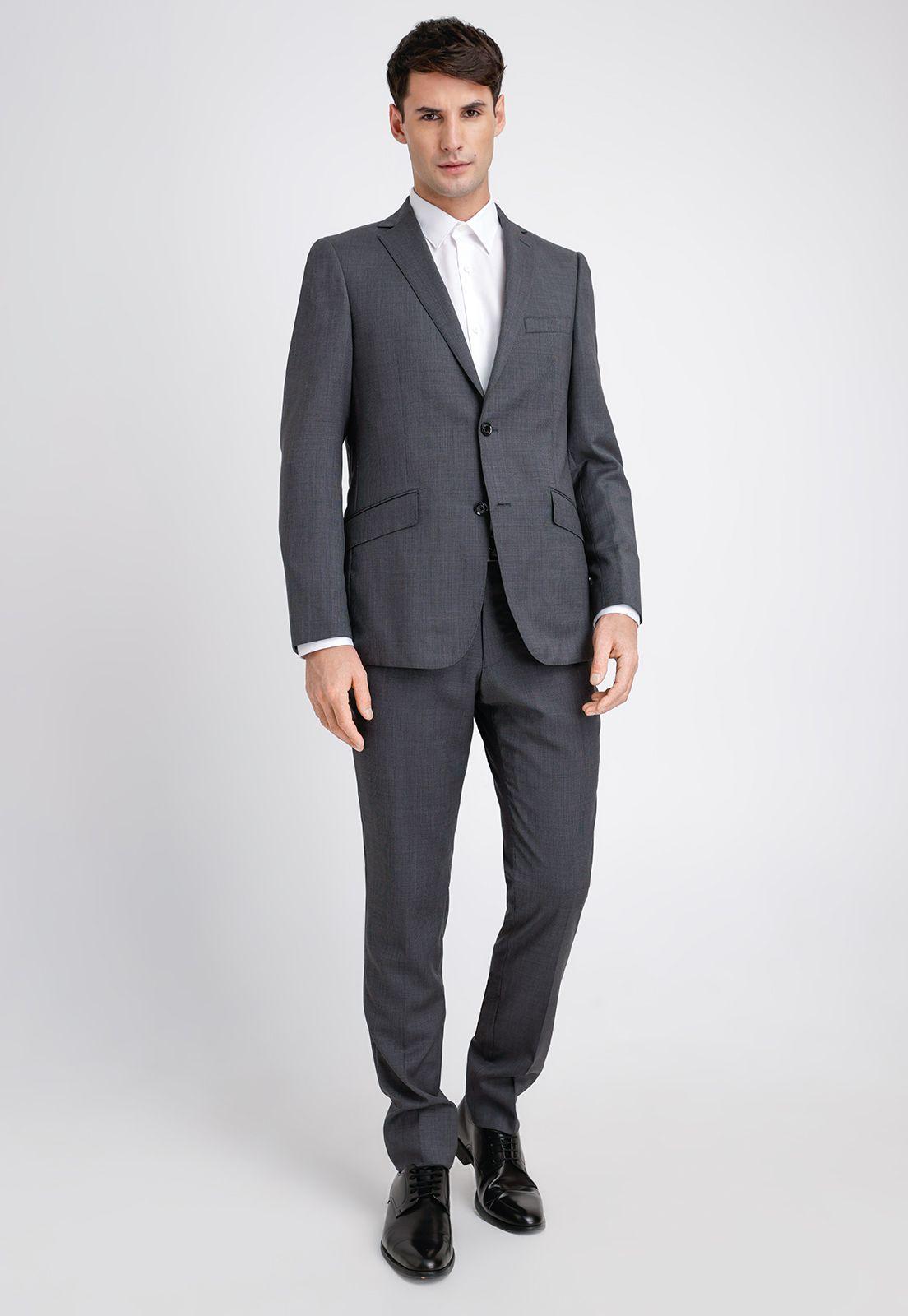 Traje Formal Atlanta Lana Tela Microdiseño Gris Oscuro-0