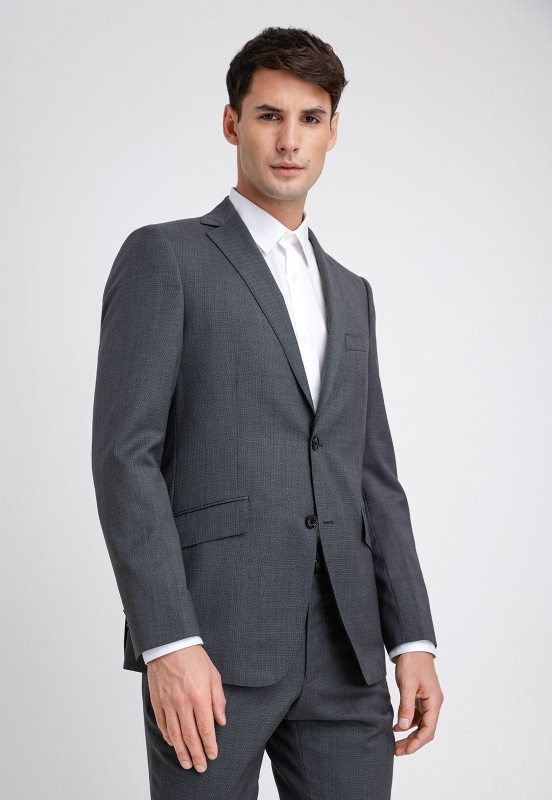 Traje Formal Atlanta Lana Tela Microdiseño Gris Oscuro-1