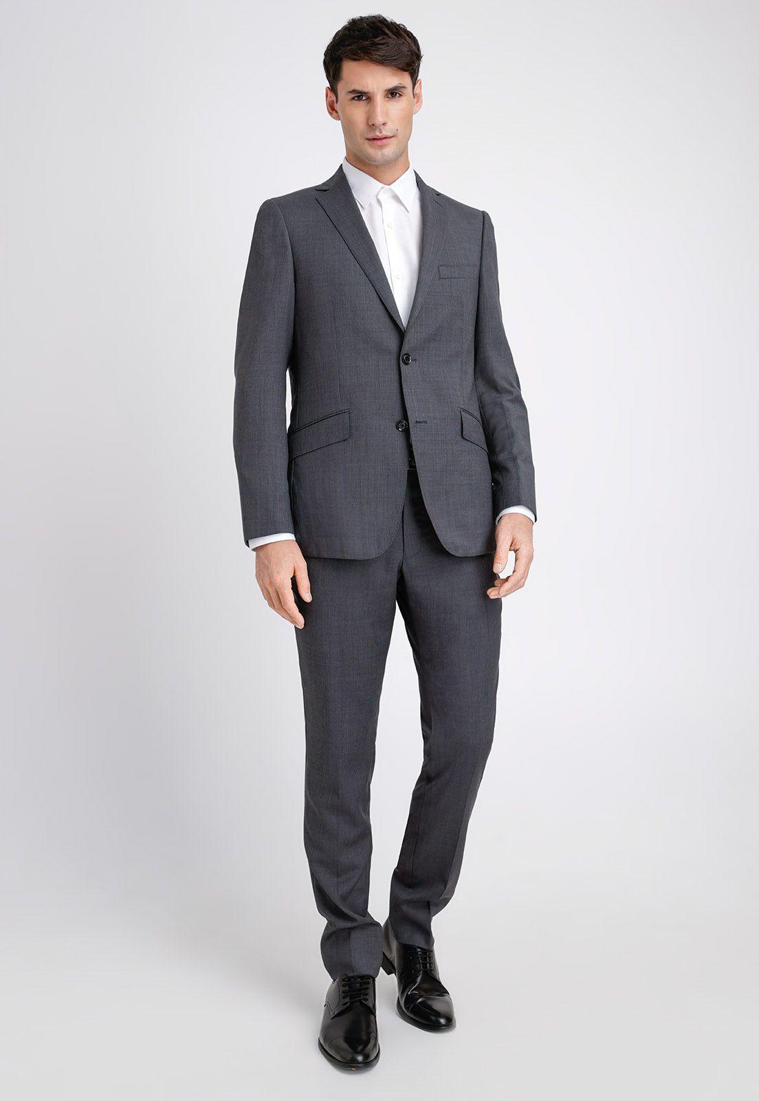 Traje Formal Atlanta Lana Tela Microdiseño Gris Oscuro-3