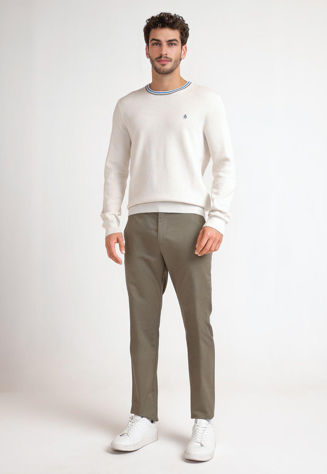 Tejido Hombre Algodón Cuello Redondo Beige-3