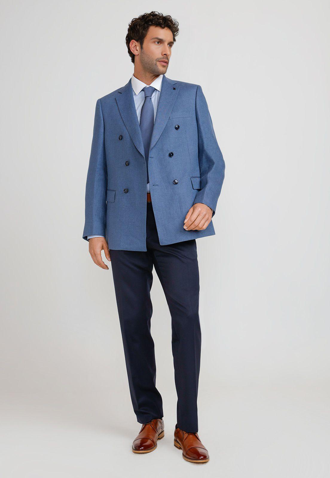 Chaqueta Hombre Formal Cruzada Lino Mix&Color Azul-3