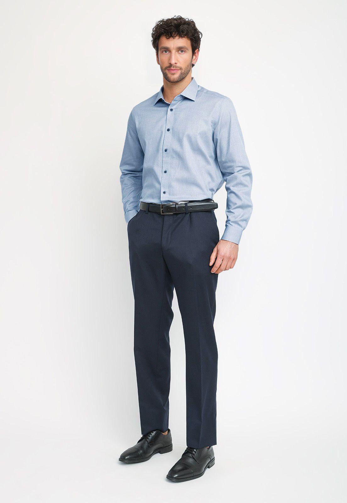 Camisa Hombre Formal Algodón Classic Azul Piedra-3