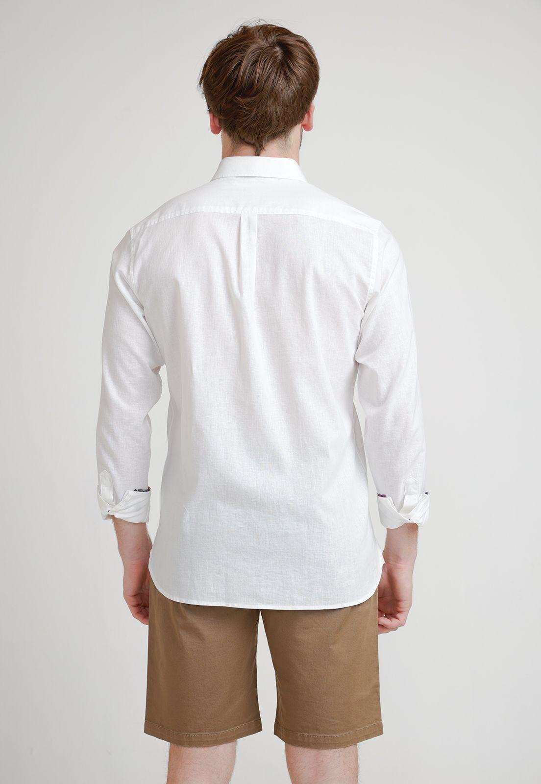 Camisa Hombre Mezcla Lino Algodón Liso Slim Braulio Blanco-1