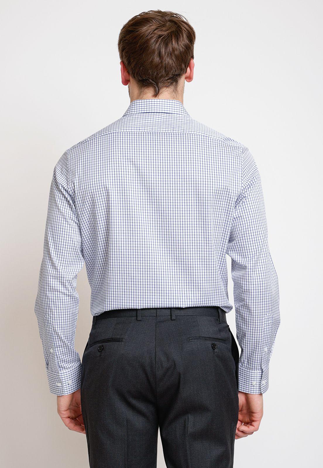 Camisa Formal Hombre Algodón Cuadros Regular Classic Blanco/Azul-1