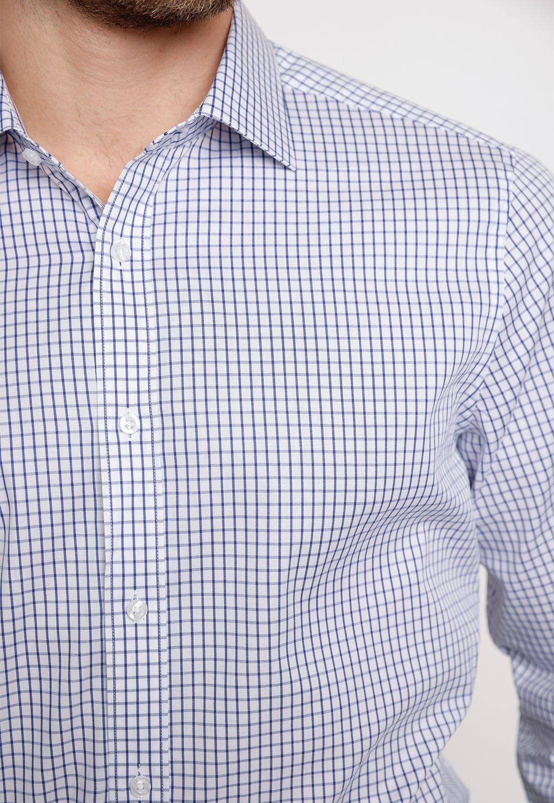 Camisa Formal Hombre Algodón Cuadros Regular Classic Blanco/Azul-2