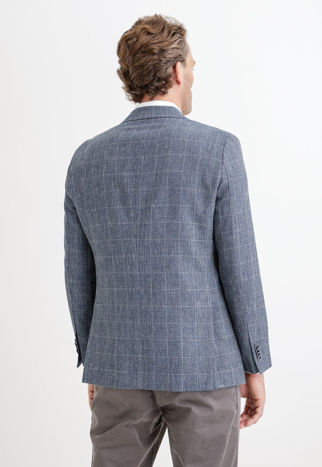 Chaqueta Hombre Mezcla Lana Lino Cuadros Slim Cosimo Azul-1