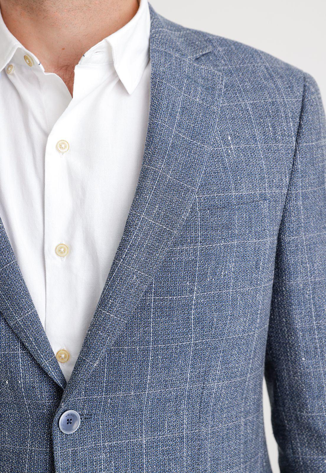 Chaqueta Hombre Mezcla Lana Lino Cuadros Slim Cosimo Azul-2