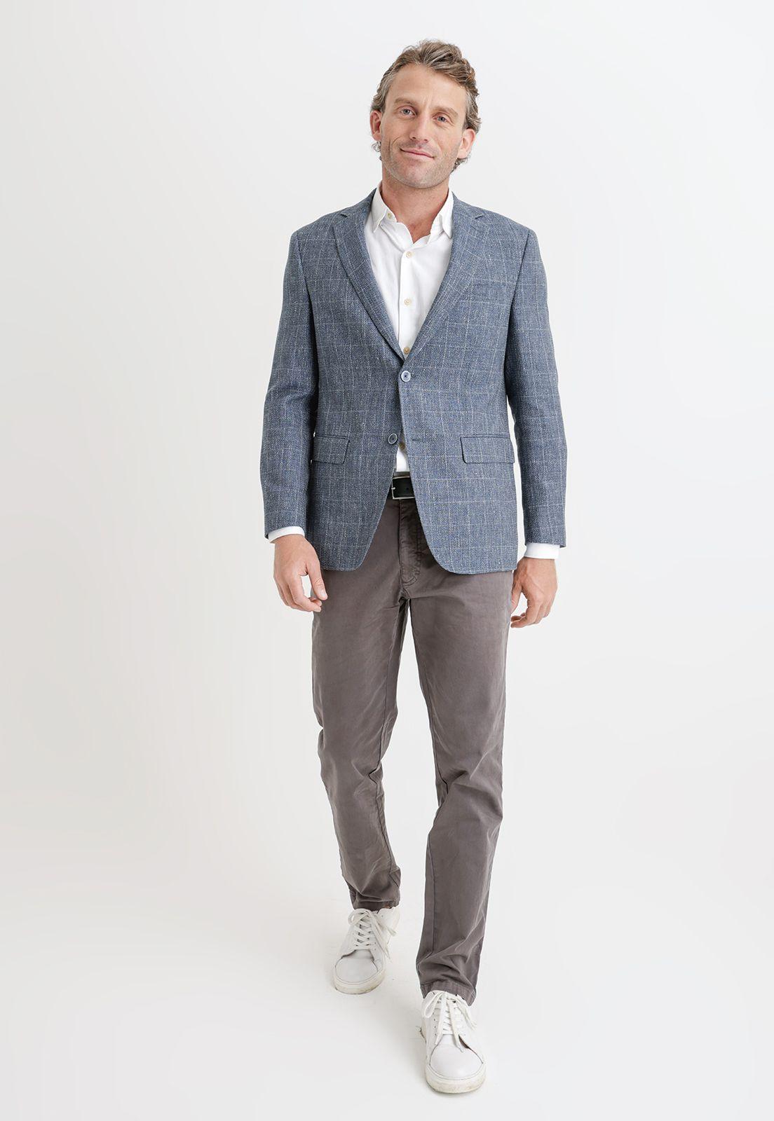 Chaqueta Hombre Mezcla Lana Lino Cuadros Slim Cosimo Azul-3