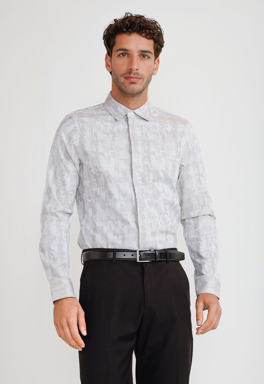 Camisa Hombre Jacquard Beige Jacquard Shirt-0