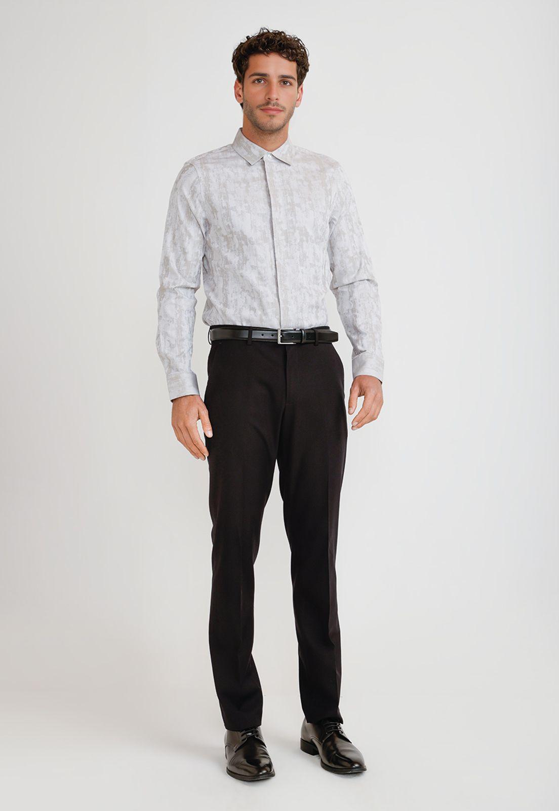 Camisa Hombre Jacquard Beige Jacquard Shirt-3