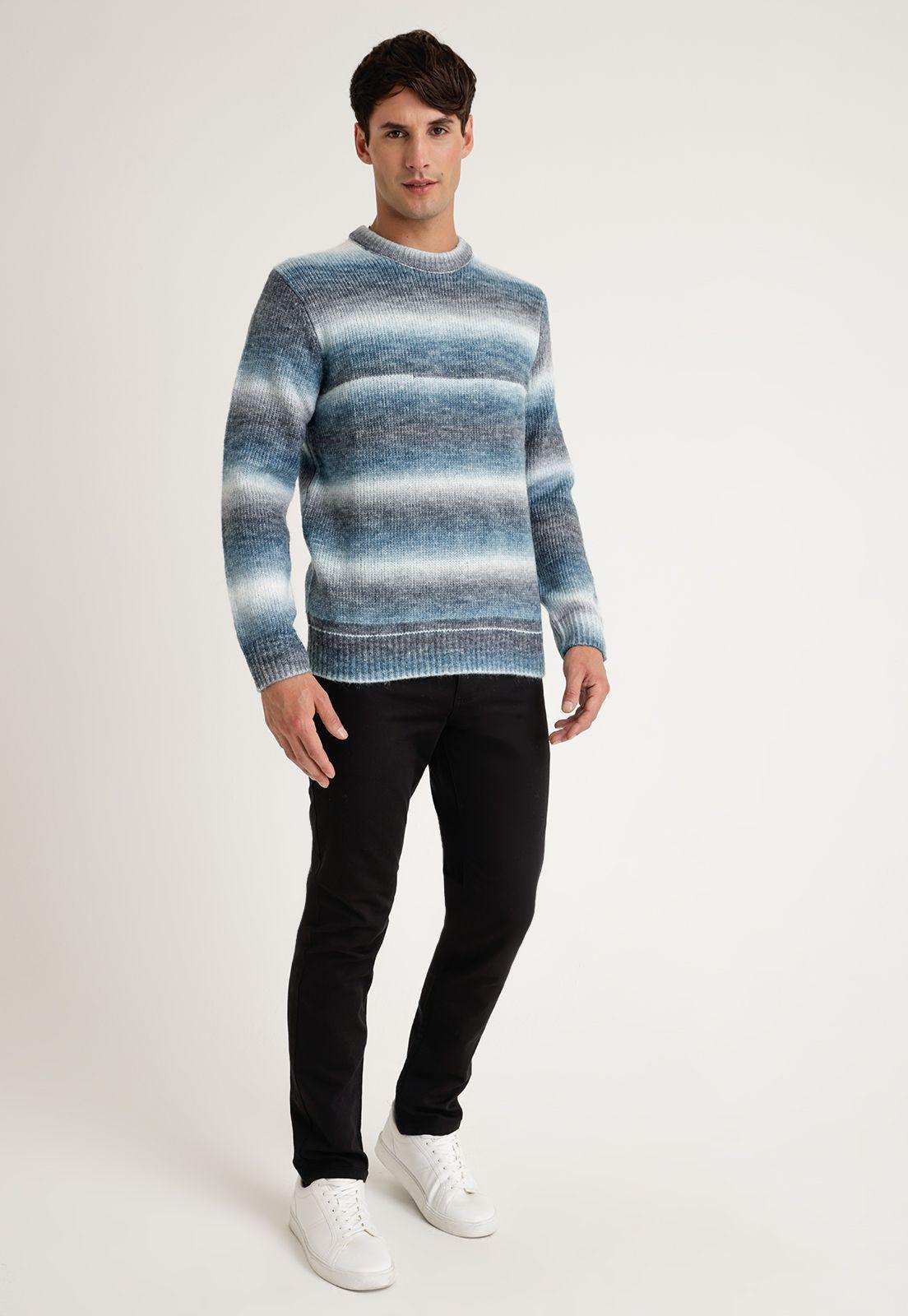 Sweater Hombre Cuello Redondo Azul Piedra-3