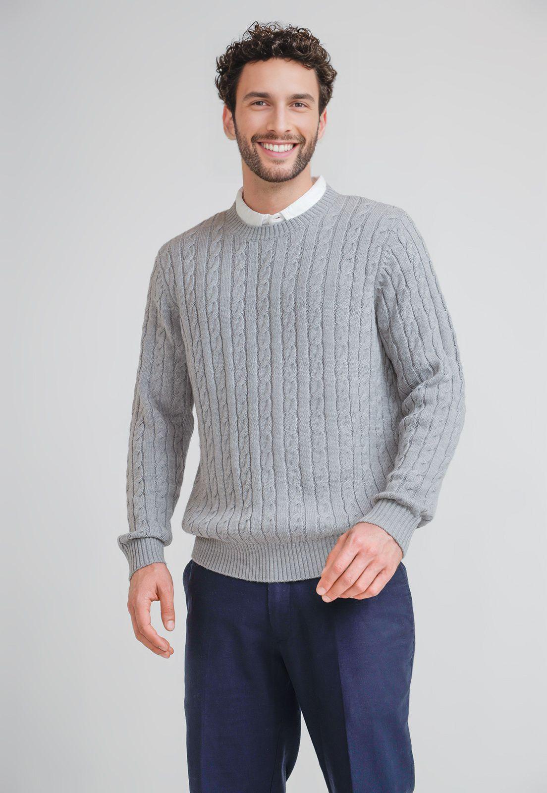 Sweater Hombre Trenzado Phantom Gris Melange-0