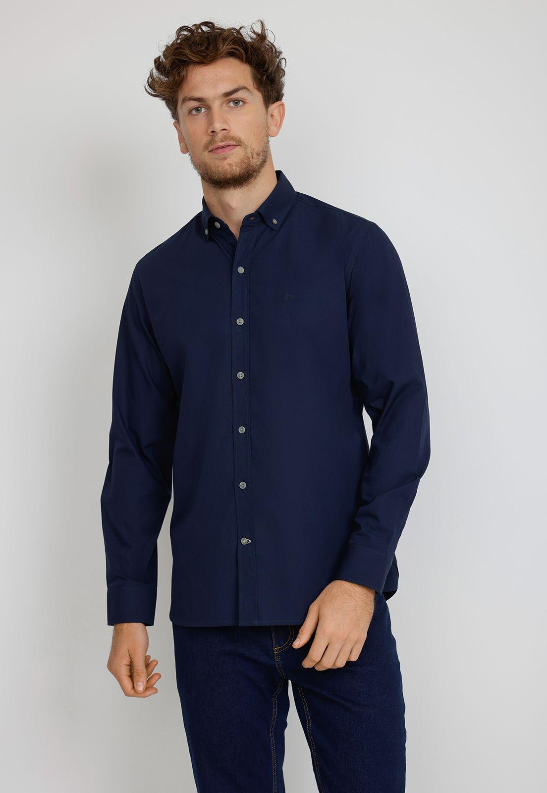 Camisa Manga Larga hombre Casual Slim Fit Basilio Algodón Azul marino -0
