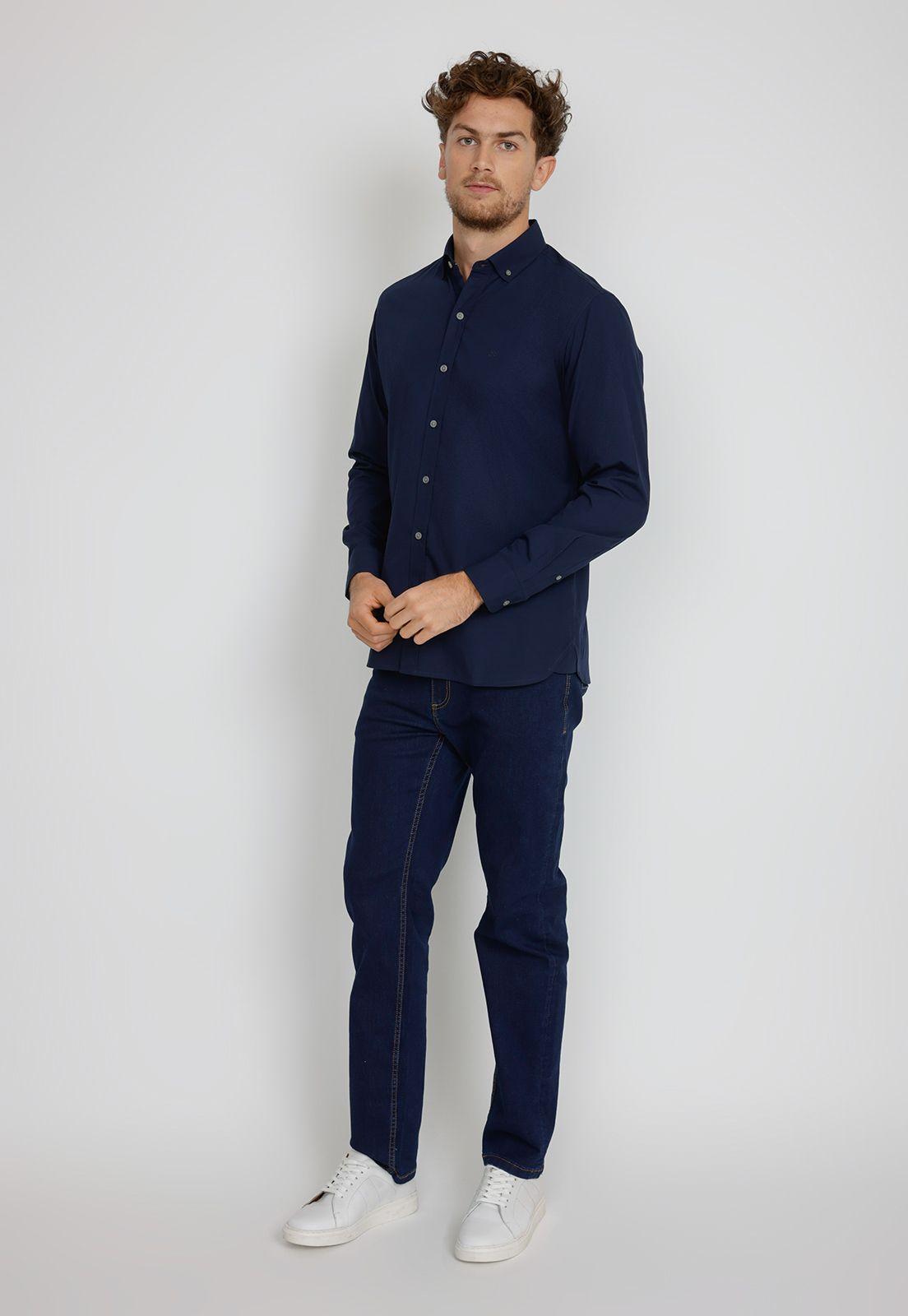 Camisa Manga Larga hombre Casual Slim Fit Basilio Algodón Azul marino -3