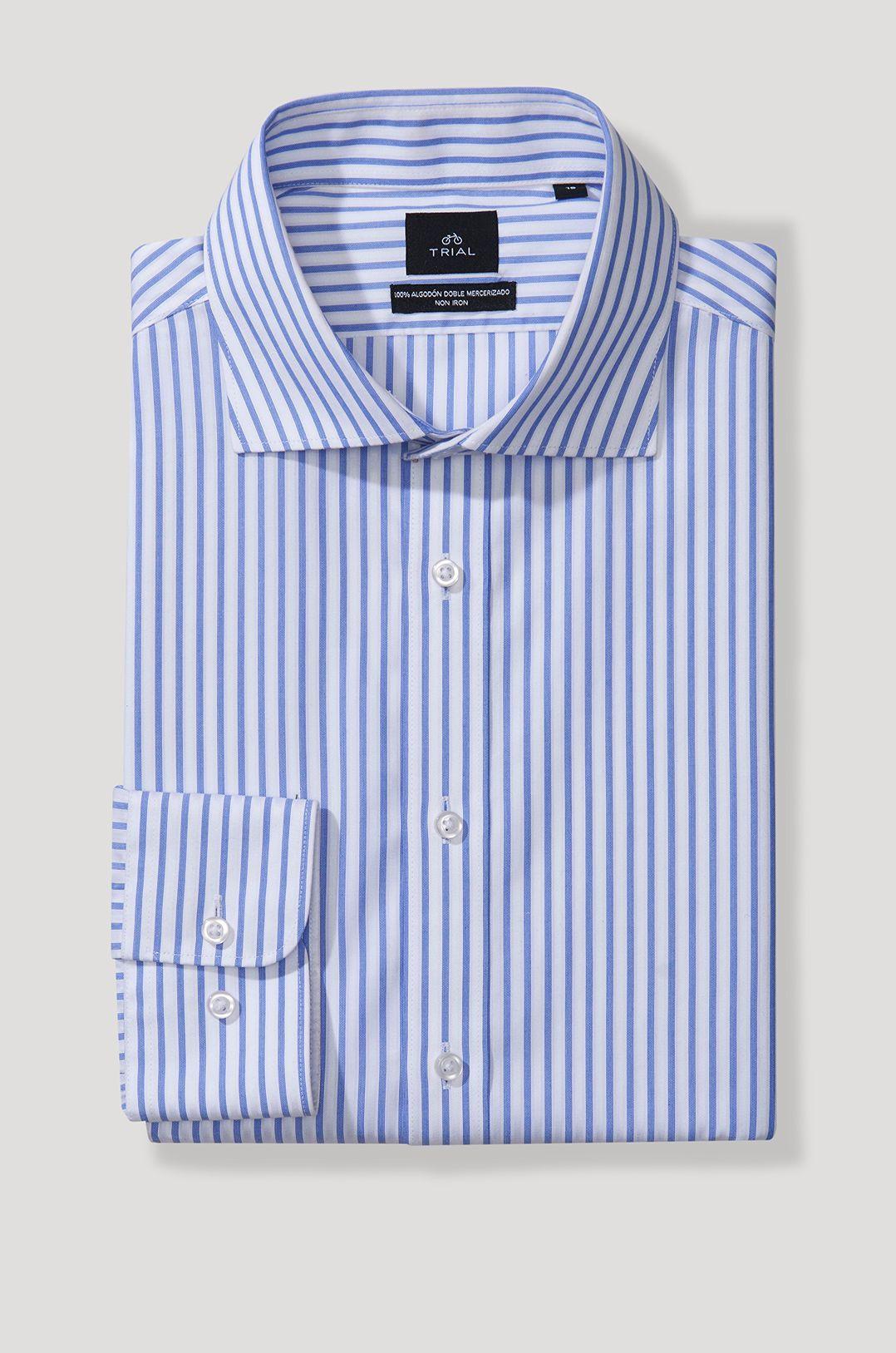 Camisa Non Iron Blanco/Azul-1