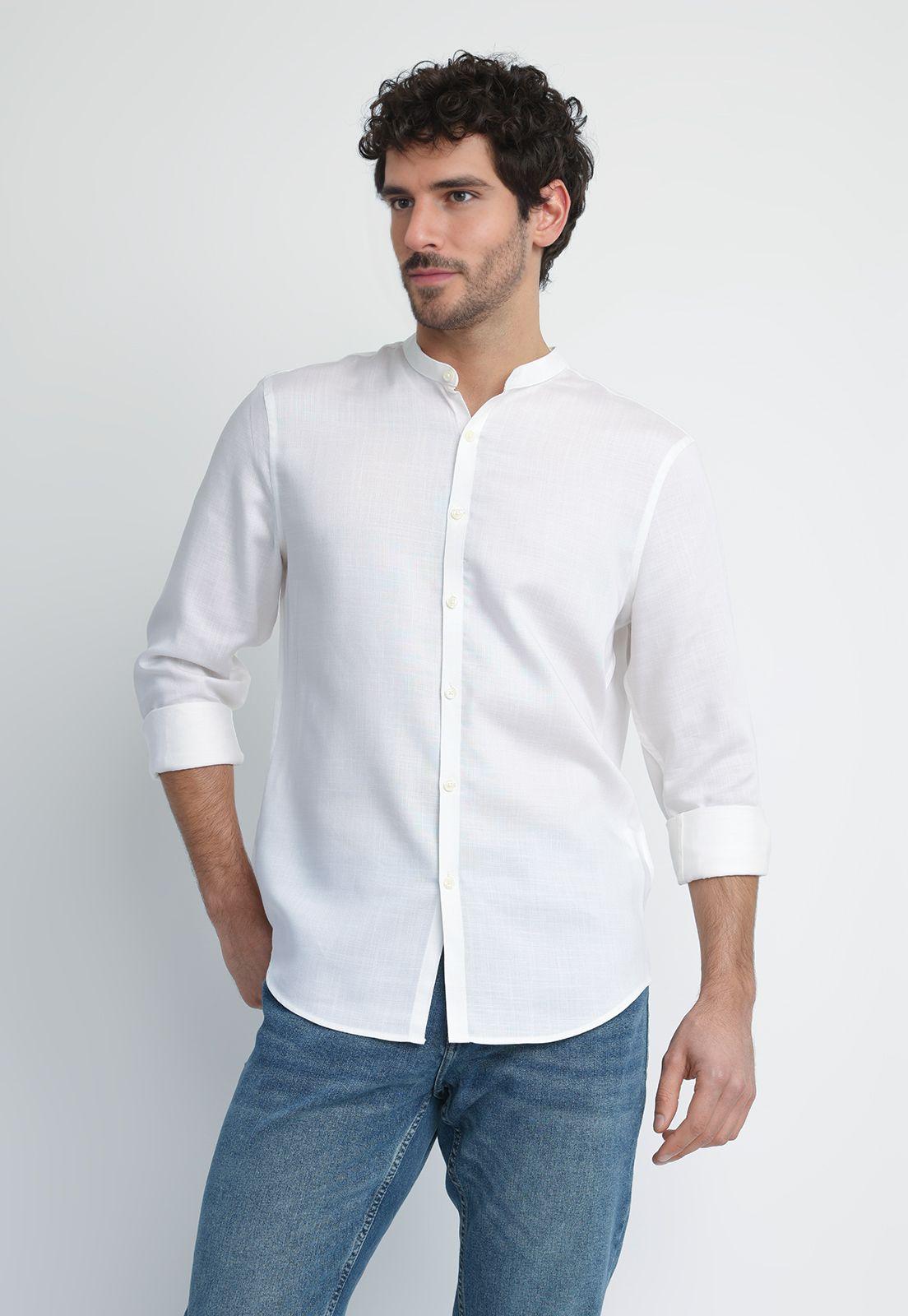 Camisa Hombre Cuello Mao Blanco 4KMW7035-0