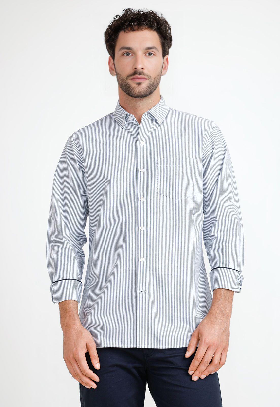 Camisa Rayas Hombre Beta Azul Marino-0