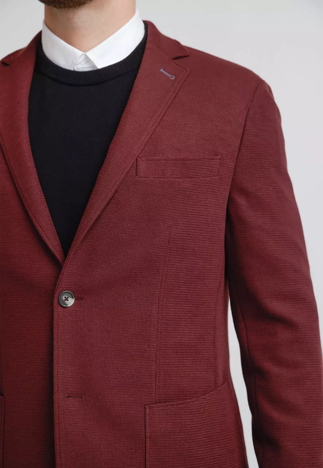 Chaqueta Hombre Tejida Basic Burdeo-2